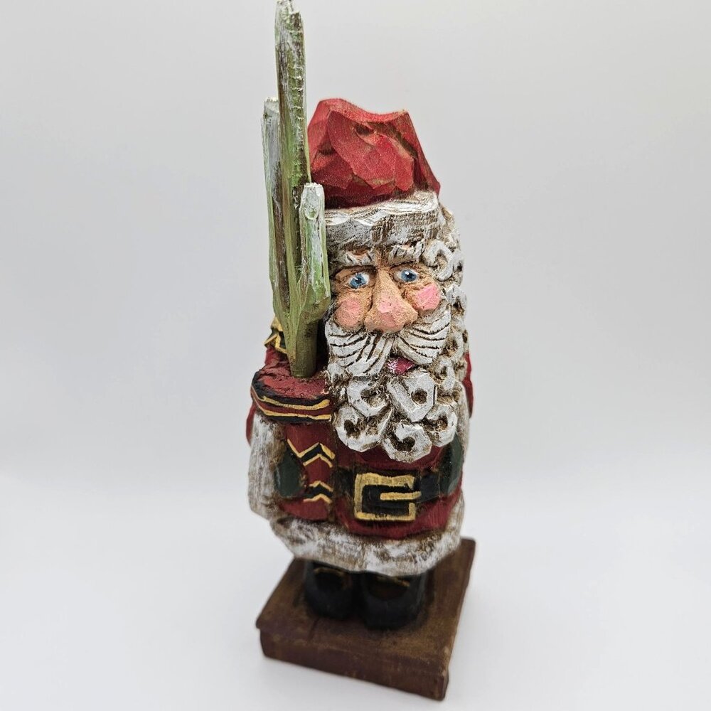 Robert Francis Hand Carved Wood Santa Sculpture Cactus Southwest OOAK RF Studio